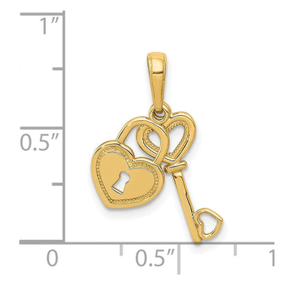14K Gelbgold Poliert Beweglich Herz Key und Schloss Charm