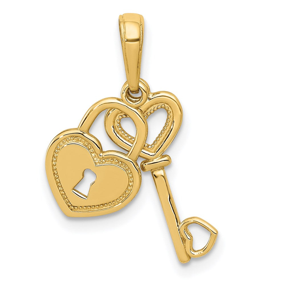 14K Gelbgold Poliert Beweglich Herz Key und Schloss Charm