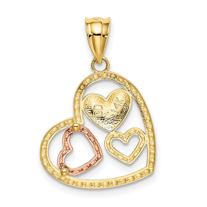 14K Bicolor mit Weiß Rhodium Poliert Herzen Anhänger