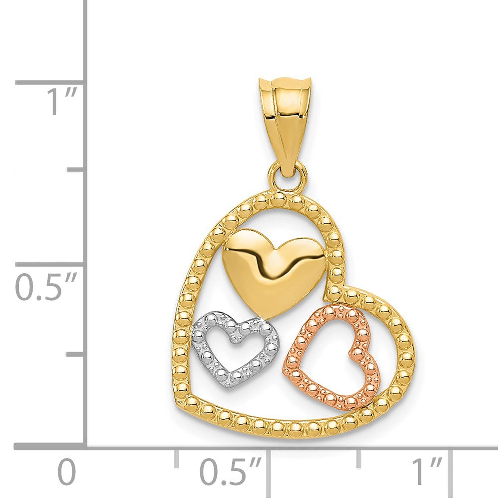 14K Bicolor mit Weiß Rhodium Poliert Herzen Anhänger