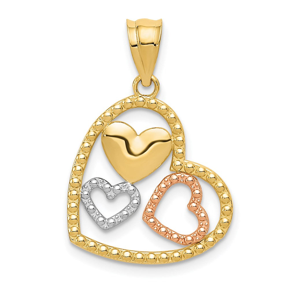 14K Bicolor mit Weiß Rhodium Poliert Herzen Anhänger