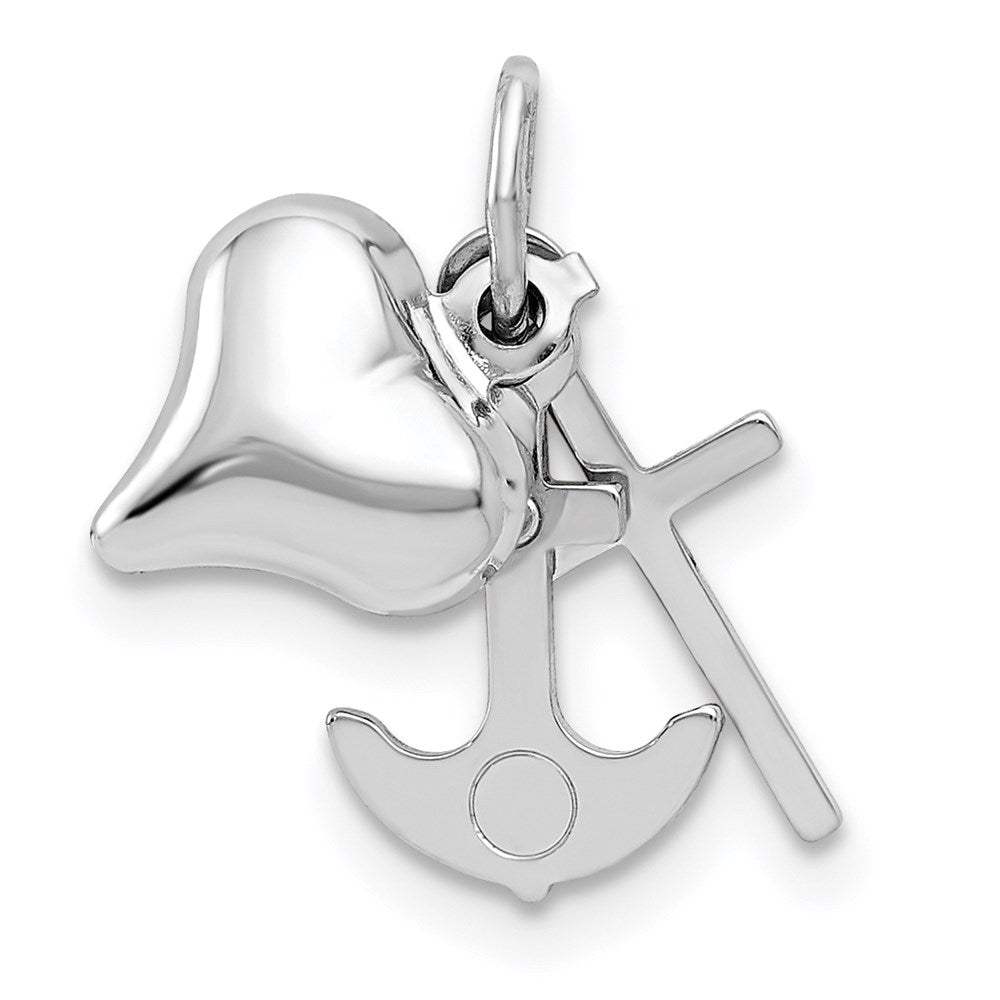 14K Weißgold 3d Herz, Kreuz und Anker Anhänger