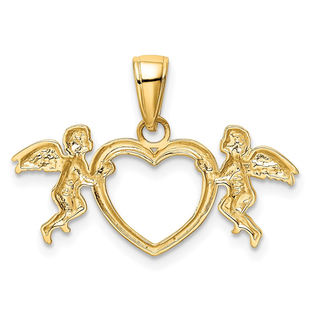 14K Gelbgold Flying Cherubs Holding Herz Anhänger