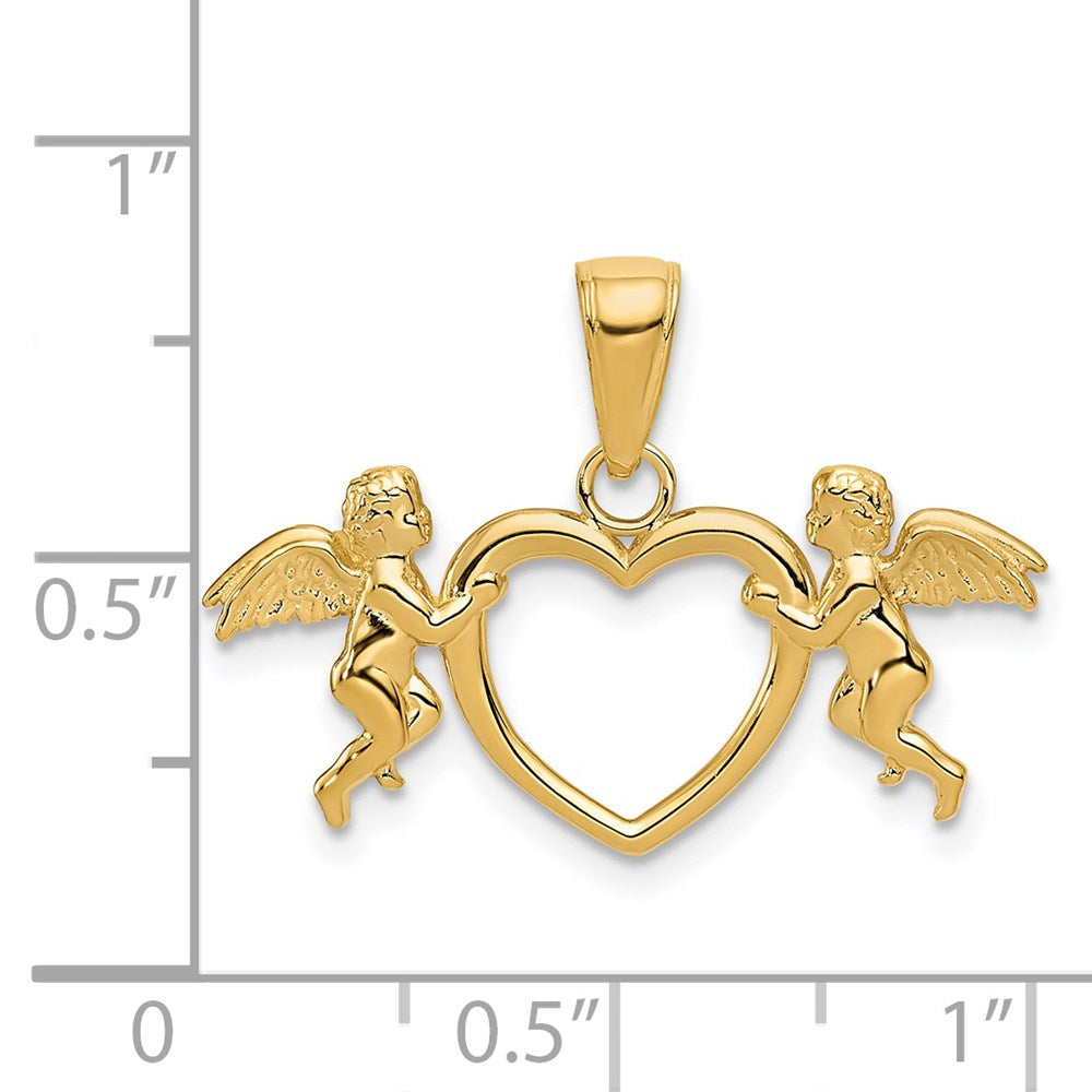 14K Gelbgold Flying Cherubs Holding Herz Anhänger
