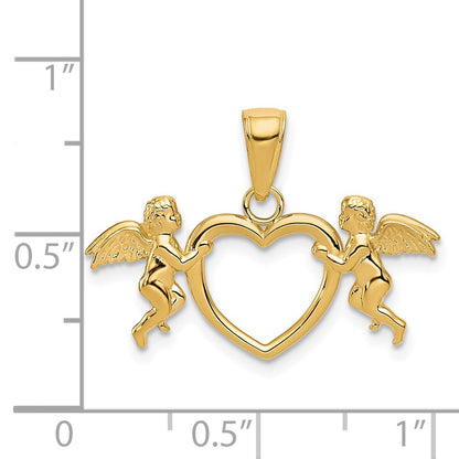 14K Gelbgold Flying Cherubs Holding Herz Anhänger
