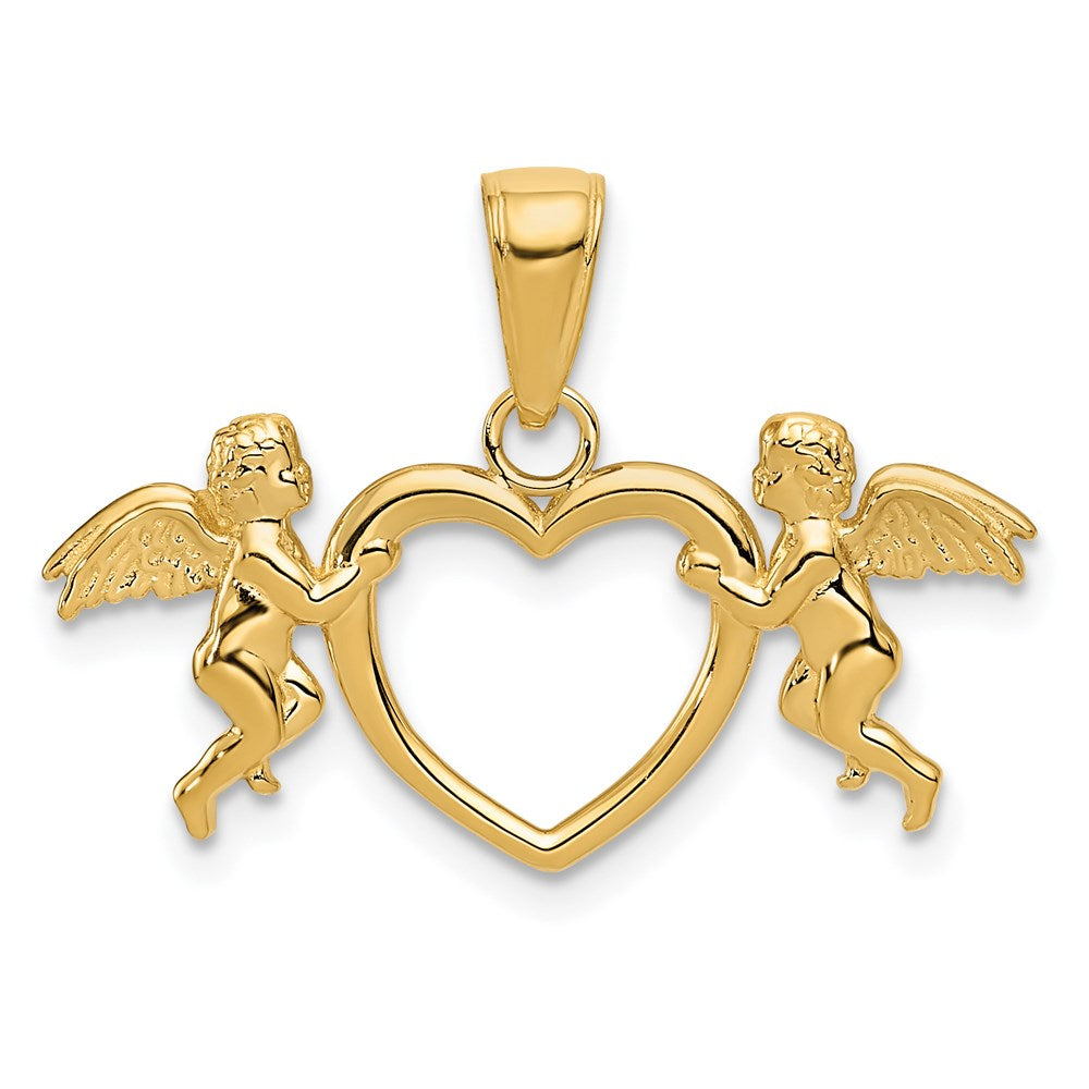 14K Gelbgold Flying Cherubs Holding Herz Anhänger