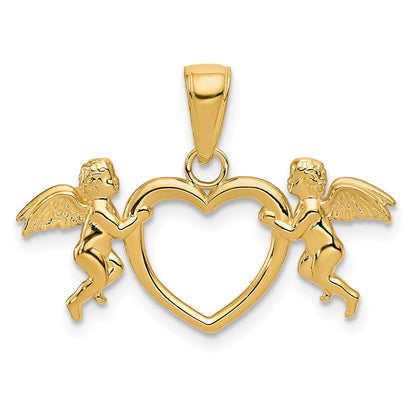 14K Gelbgold Flying Cherubs Holding Herz Anhänger