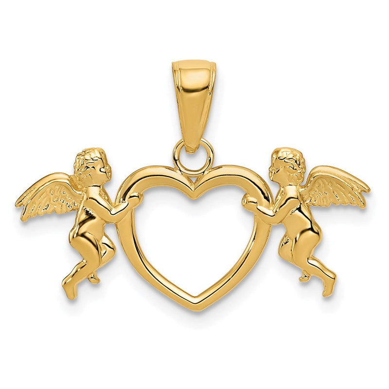 14K Gelbgold Flying Cherubs Holding Herz Anhänger