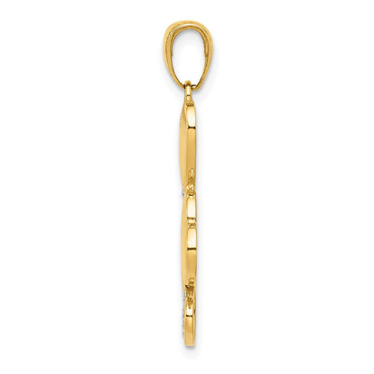 14K Gelb- und Rhodium-Gold sowie Weiß-Rhodium polierter Herzen-Anhänger