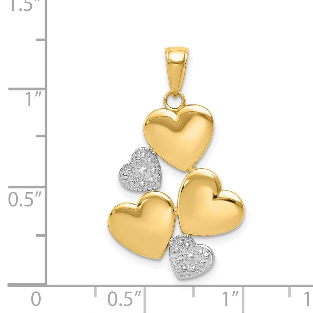 14K Gelb- und Rhodium-Gold sowie Weiß-Rhodium polierter Herzen-Anhänger
