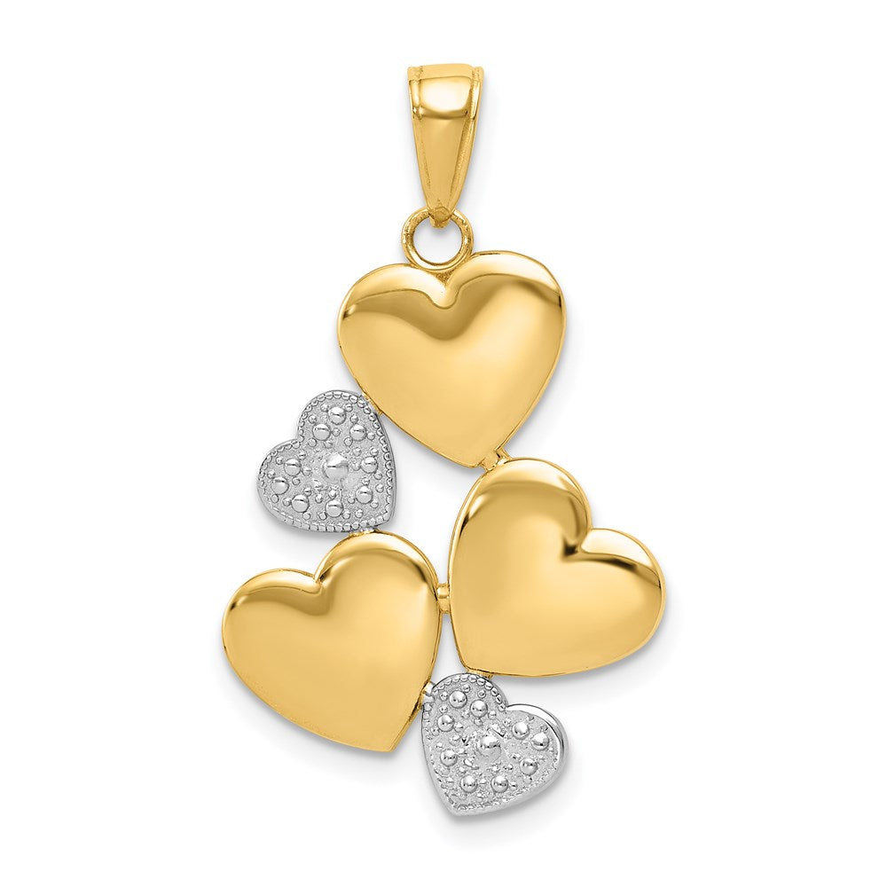 14K Gelb- und Rhodium-Gold sowie Weiß-Rhodium polierter Herzen-Anhänger