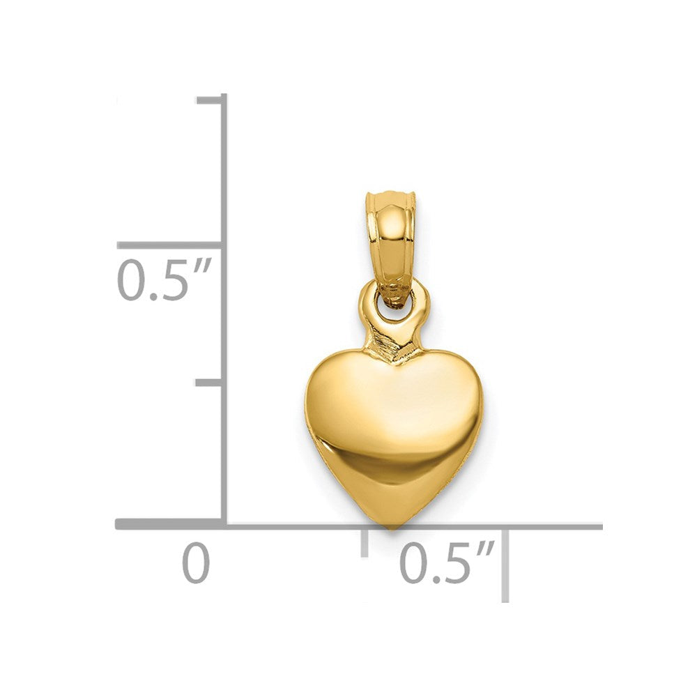 14K Gelbgold Poliert Massiv 3d Herz Anhänger