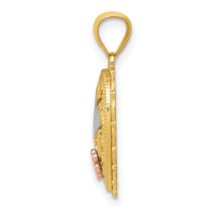 14K Tricolor-Gold polierter Schattenbox-Anhänger „#1 MOM