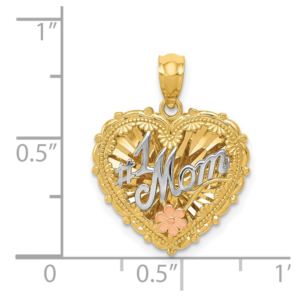 14K Tricolor-Gold polierter Schattenbox-Anhänger „#1 MOM