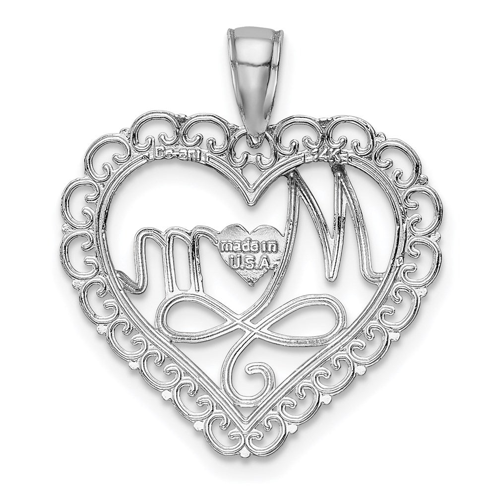 14K Weißgold Poliert MOM Muschelrand-Herz-Anhänger