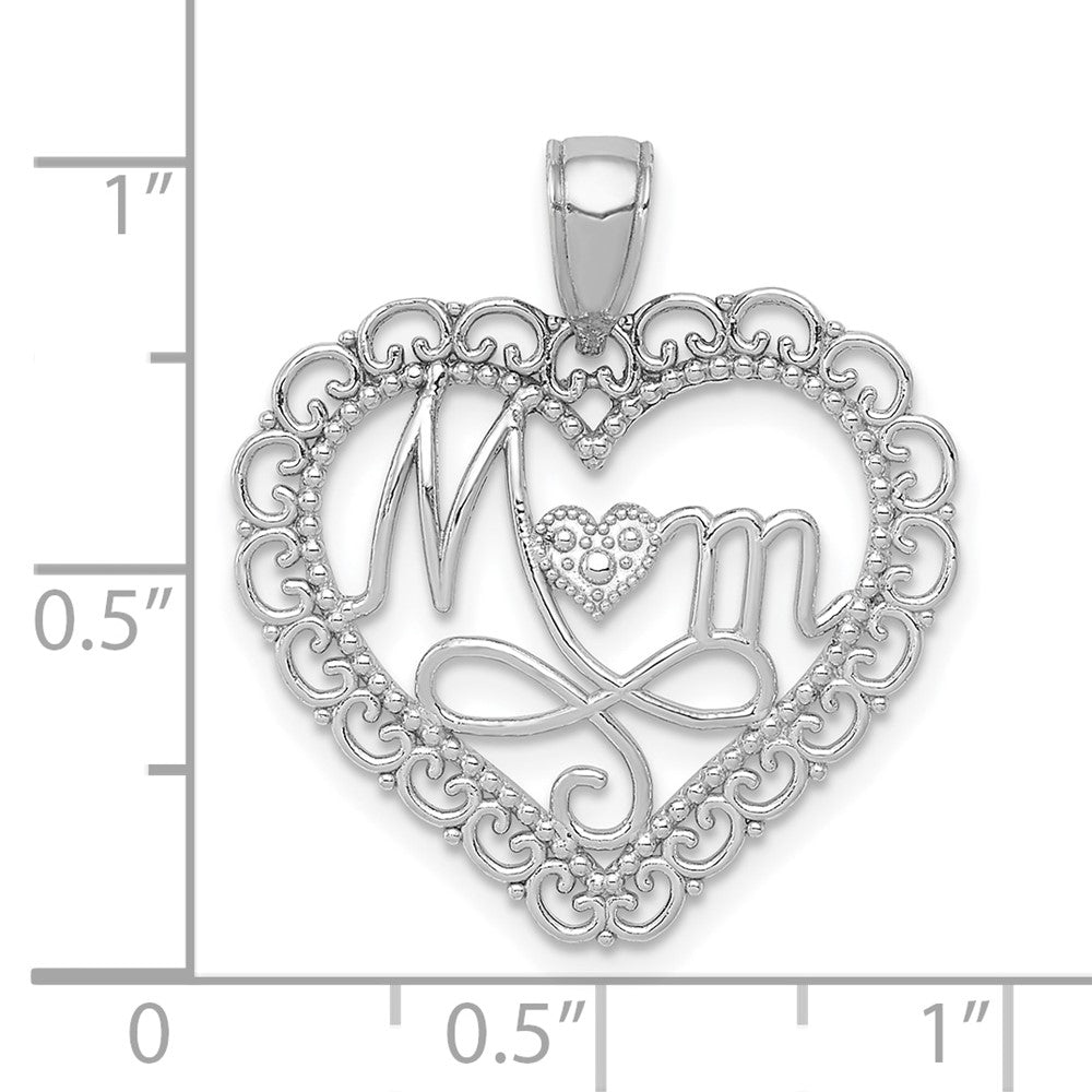 14K Weißgold Poliert MOM Muschelrand-Herz-Anhänger