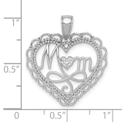 14K Weißgold Poliert MOM Muschelrand-Herz-Anhänger