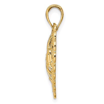 14K Gelbgold Polierter MOM-Muschelrand-Herz-Anhänger