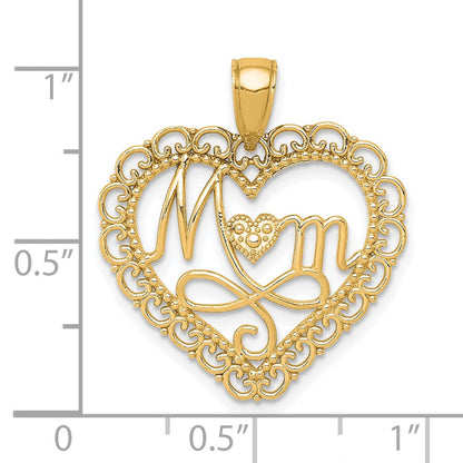 14K Gelbgold Polierter MOM-Muschelrand-Herz-Anhänger