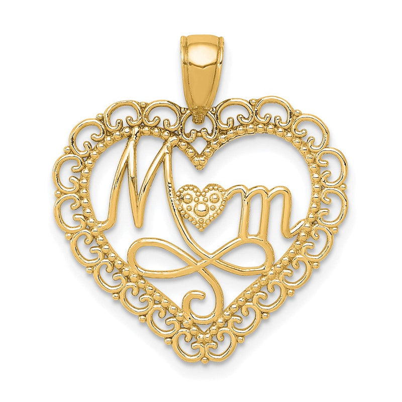 14K Gelbgold Polierter MOM-Muschelrand-Herz-Anhänger