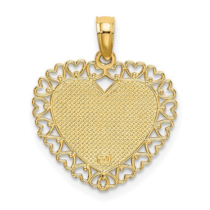 14K Gelbgold Poliert Daddys Little Mädchen Strukturiert Herz Charm