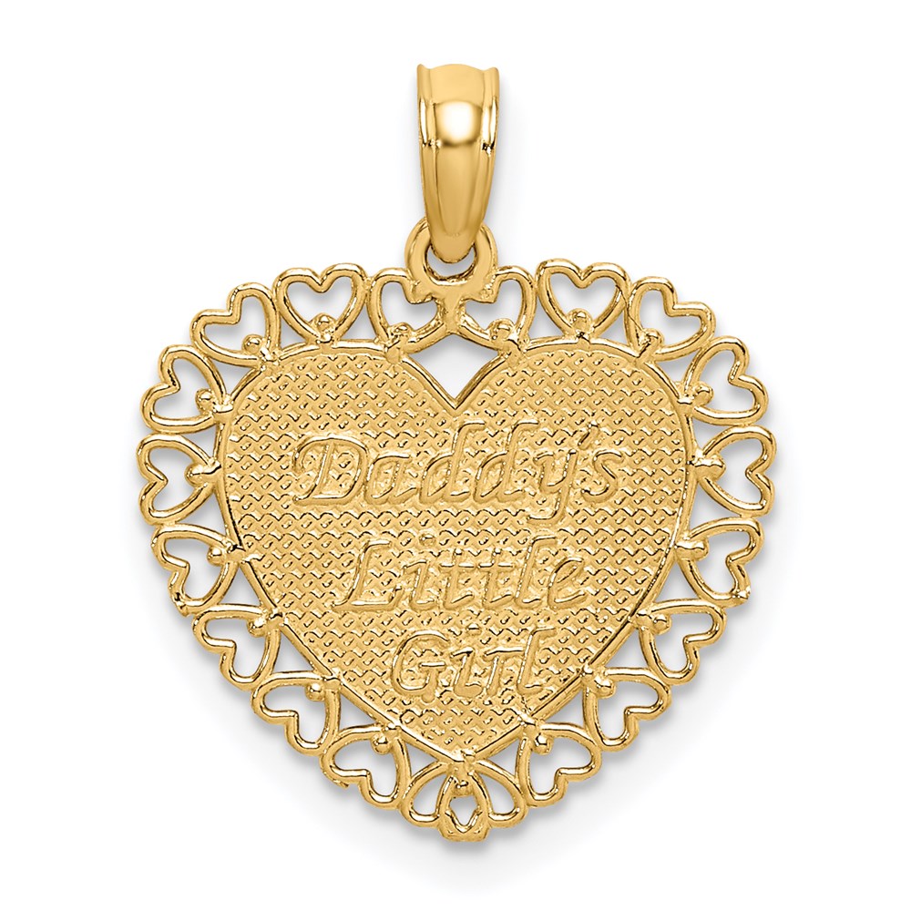 14K Gelbgold Poliert Daddys Little Mädchen Strukturiert Herz Charm