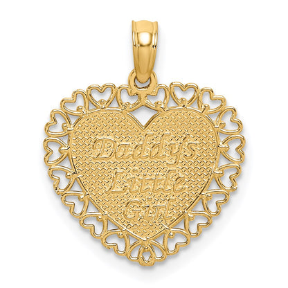 14K Gelbgold Poliert Daddys Little Mädchen Strukturiert Herz Charm