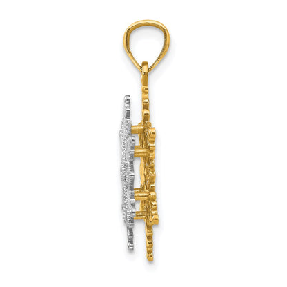 14K Bicolor Gold polierter und strukturierter Schneeflocken-Anhänger mit zwei Ebenen