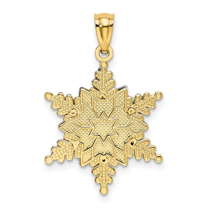 14K Bicolor Gold polierter und strukturierter Schneeflocken-Anhänger mit zwei Ebenen