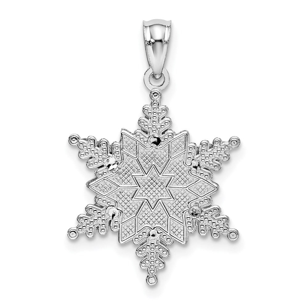 14K Weißgold Polierter und Texturierter Schneeflocken-Anhänger mit 2 Ebenen