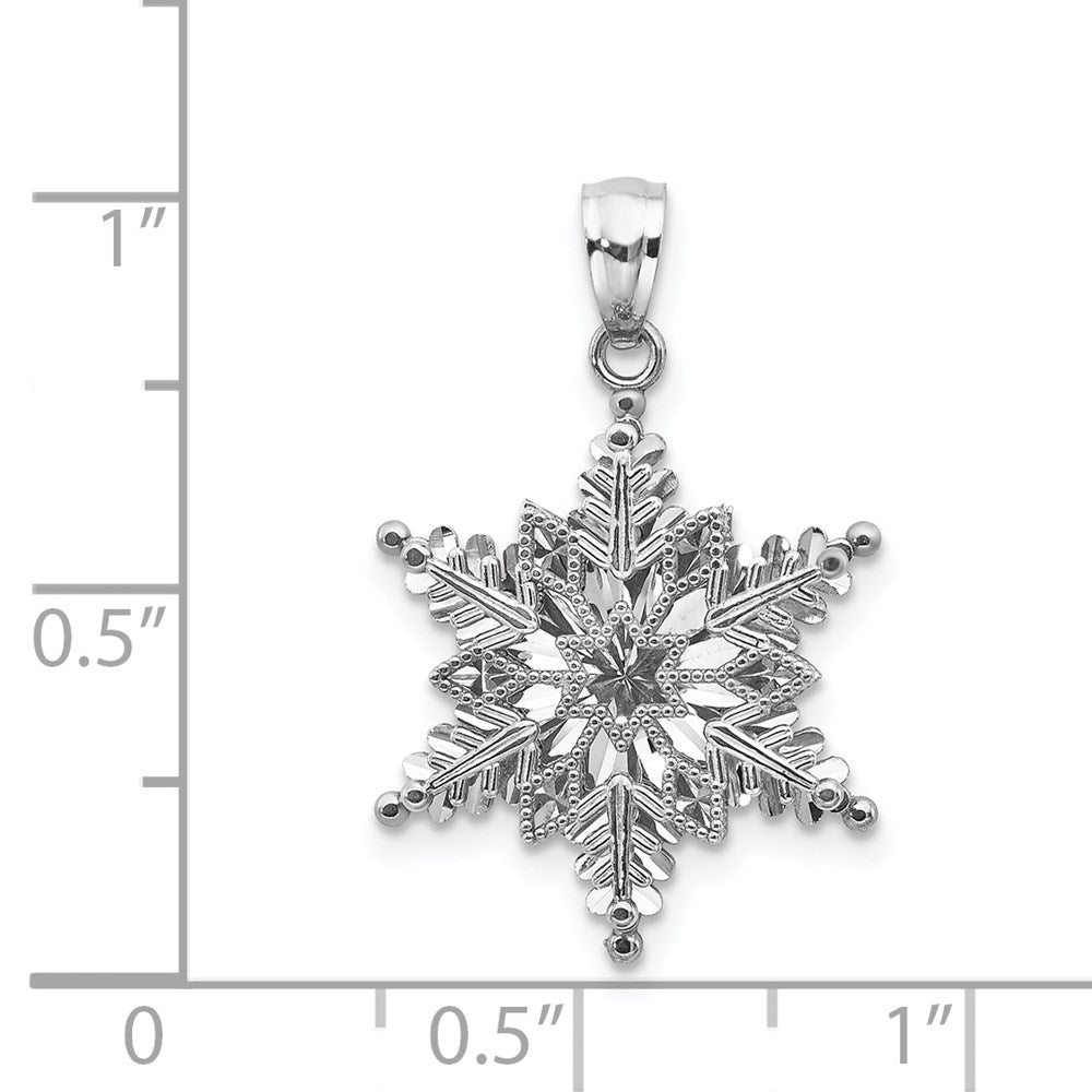 14K Weißgold Polierter und Texturierter Schneeflocken-Anhänger mit 2 Ebenen