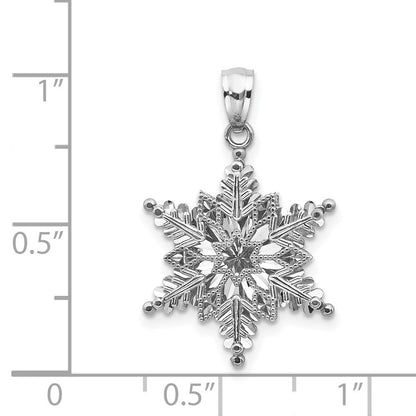 14K Weißgold Polierter und Texturierter Schneeflocken-Anhänger mit 2 Ebenen