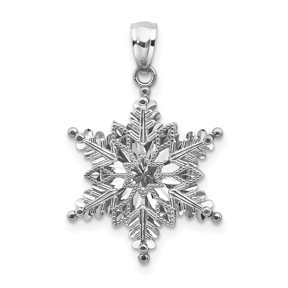 14K Weißgold Polierter und Texturierter Schneeflocken-Anhänger mit 2 Ebenen