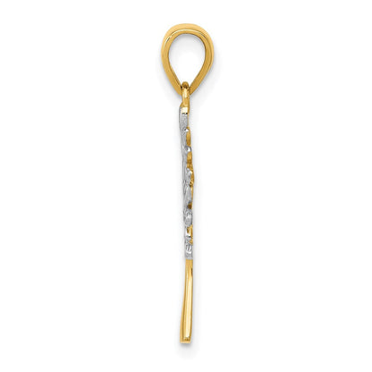 14K Gelb & Rhodium mit Rhodium Diamantiert Baum Anhänger