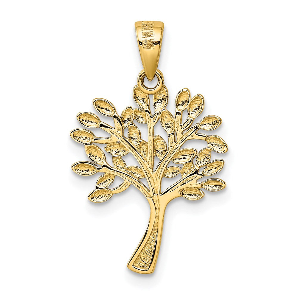 14K Gelb & Rhodium mit Rhodium Diamantiert Baum Anhänger