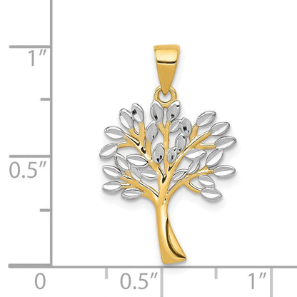14K Gelb & Rhodium mit Rhodium Diamantiert Baum Anhänger