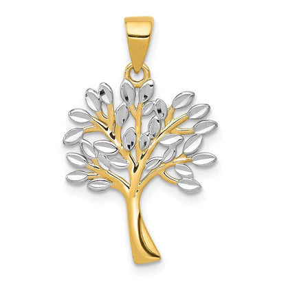 14K Gelb & Rhodium mit Rhodium Diamantiert Baum Anhänger