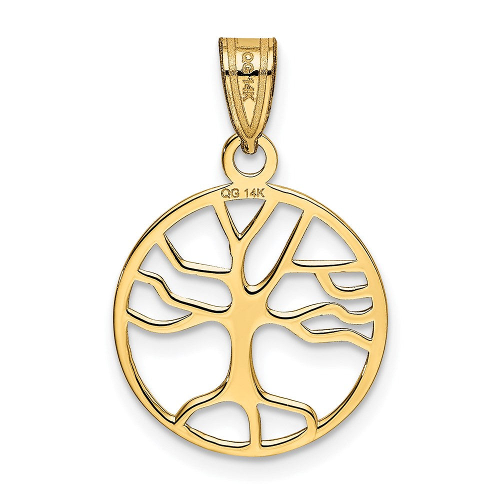 14K Gelbgold Poliert Klein Baum Of Leben in Rund Anhänger