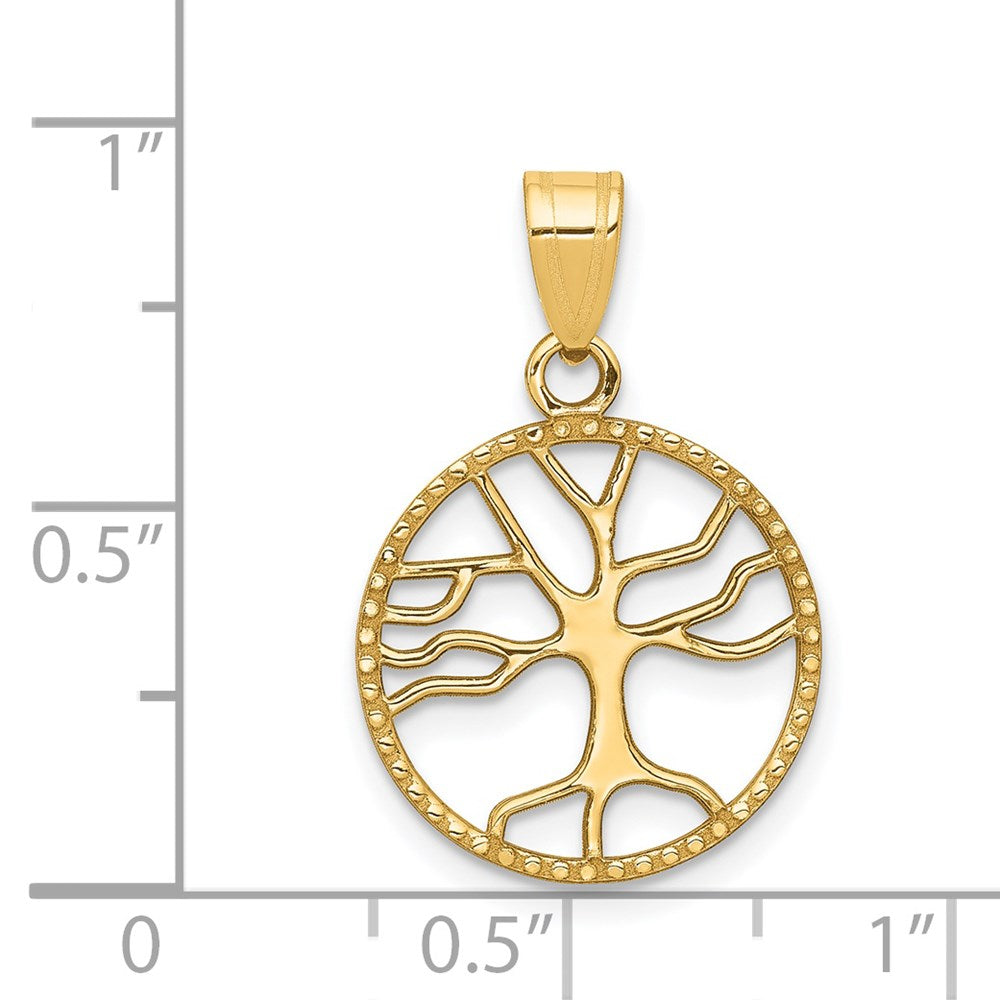 14K Gelbgold Poliert Klein Baum Of Leben in Rund Anhänger