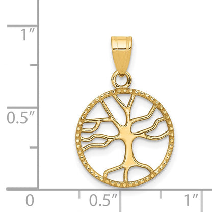14K Gelbgold Poliert Klein Baum Of Leben in Rund Anhänger