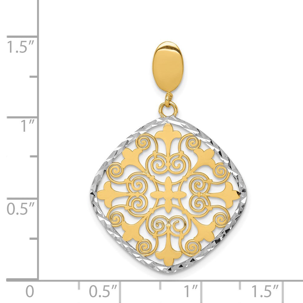 14K Gelb- und Rhodiumgold Fleur-de-Lis-Anhänger mit Rhodium