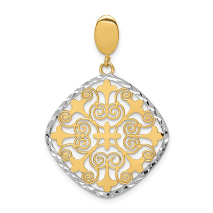 14K Gelb- und Rhodiumgold Fleur-de-Lis-Anhänger mit Rhodium