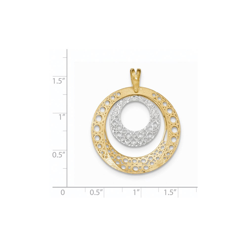 14K Bicolor-Gold Polierter/Gebürsteter/Diamantierter Runder Anhänger