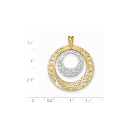 14K Bicolor-Gold Polierter/Gebürsteter/Diamantierter Runder Anhänger