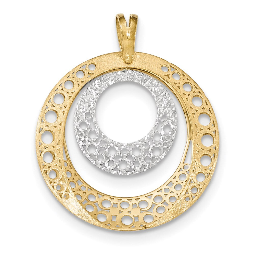14K Bicolor-Gold Polierter/Gebürsteter/Diamantierter Runder Anhänger