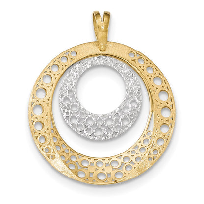 14K Bicolor-Gold Polierter/Gebürsteter/Diamantierter Runder Anhänger