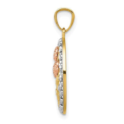 14K Bicolor Gelb und Roségold mit Weiß Rhodium Oval 3 Anhänger