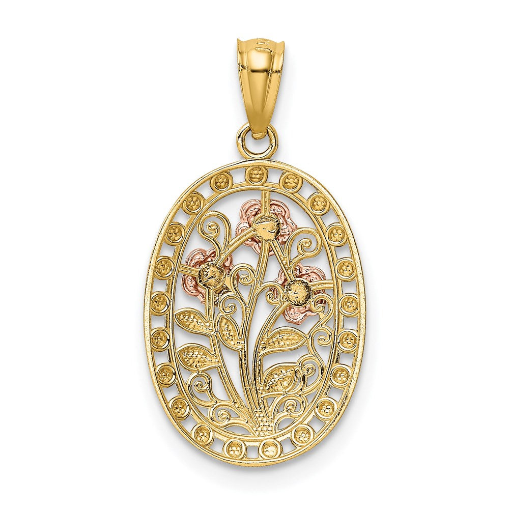 14K Bicolor Gelb und Roségold mit Weiß Rhodium Oval 3 Anhänger
