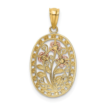 14K Bicolor Gelb und Roségold mit Weiß Rhodium Oval 3 Anhänger