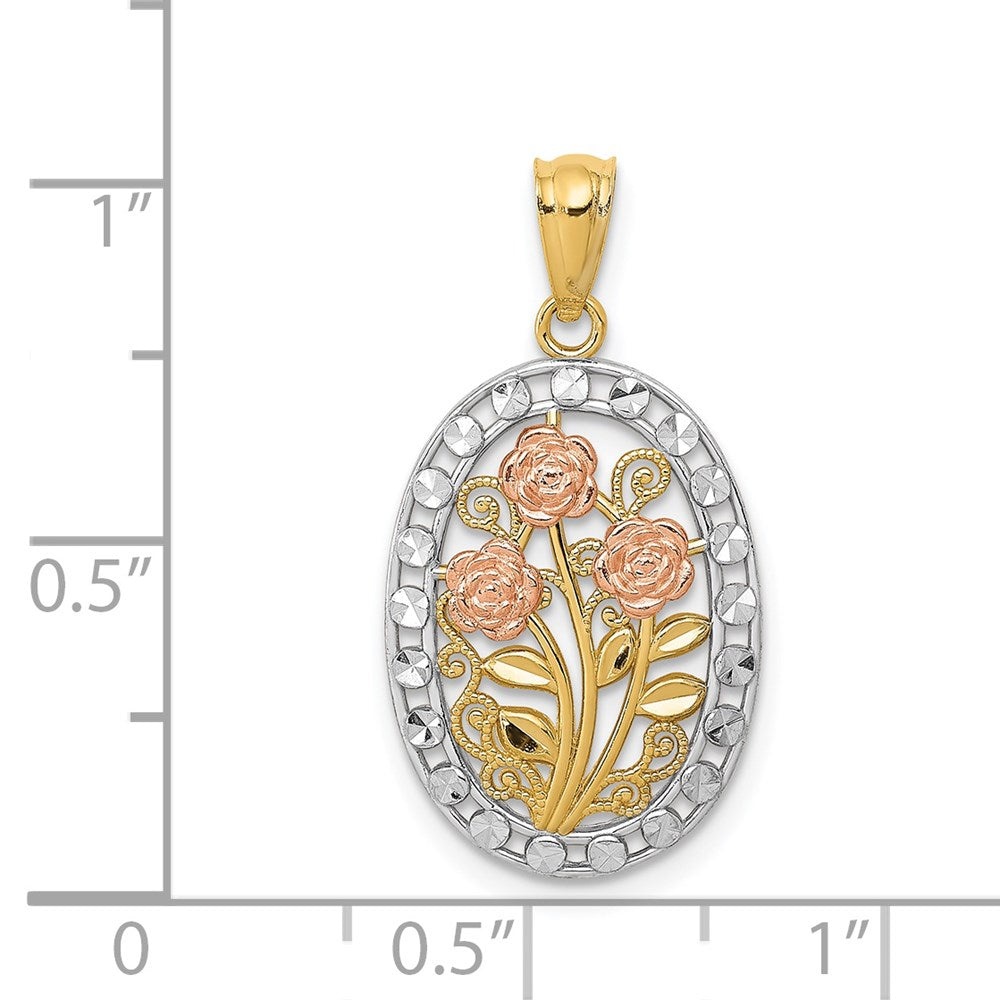 14K Bicolor Gelb und Roségold mit Weiß Rhodium Oval 3 Anhänger